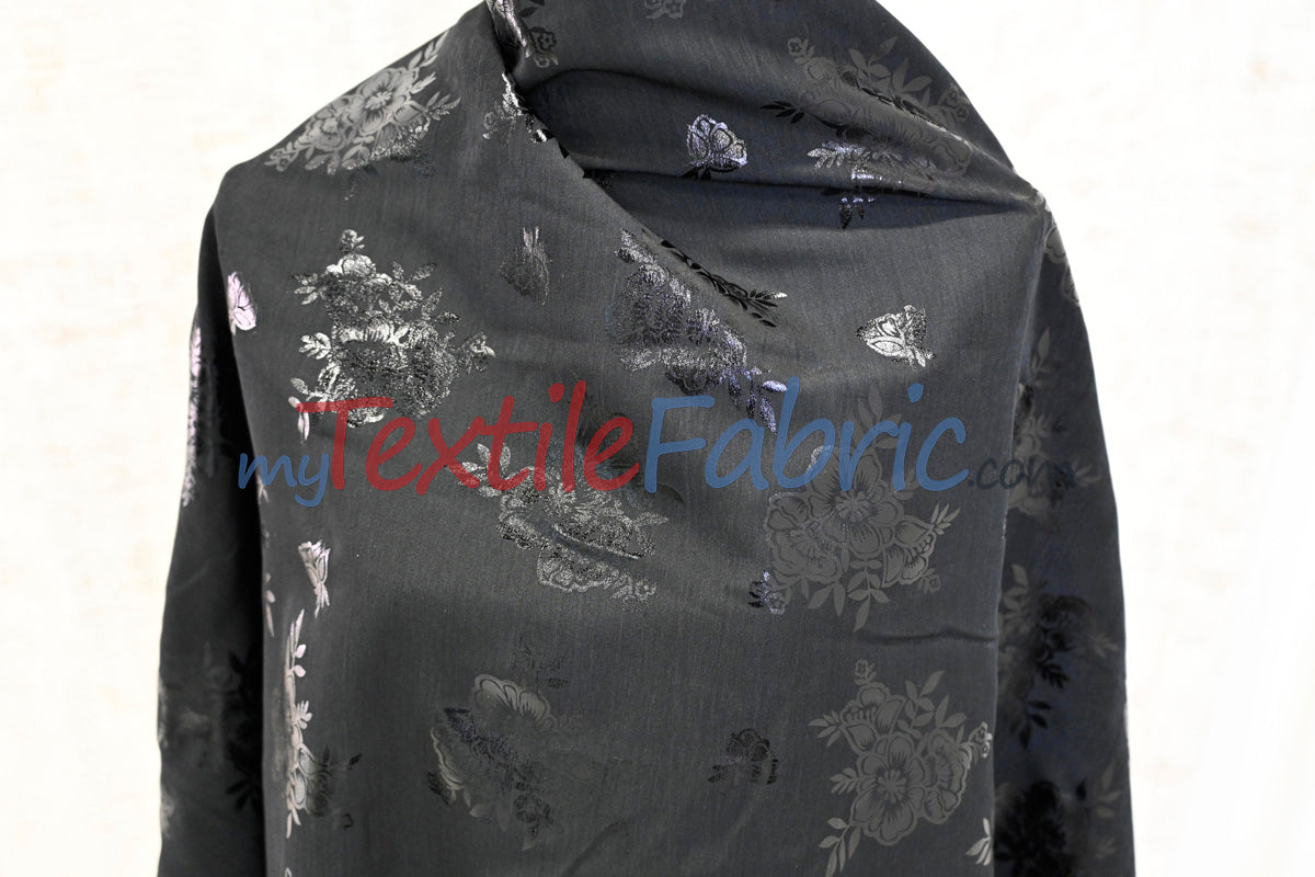 Floral Holographic Foil On Peachskin Polyester Fabric - Floral Holographic Foil, 60" Width (1 Yard)