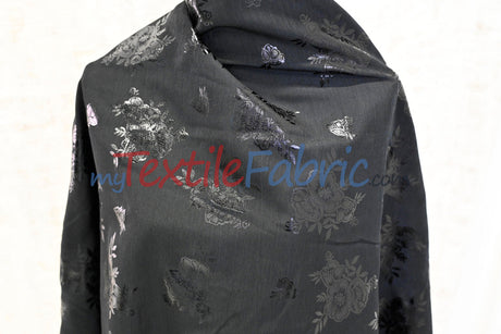 Floral Holographic Foil On Peachskin Polyester Fabric - Floral Holographic Foil, 60" Width (1 Yard)