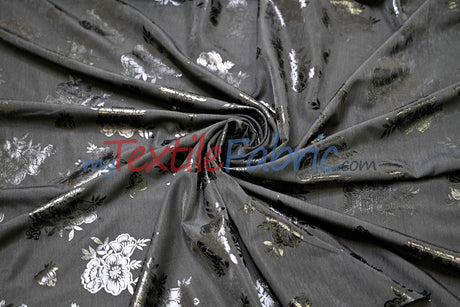 Floral Holographic Foil On Peachskin Polyester Fabric - Floral Holographic Foil, 60" Width (1 Yard)