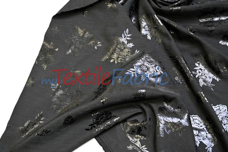 Floral Holographic Foil On Peachskin Polyester Fabric - Floral Holographic Foil, 60" Width (1 Yard)