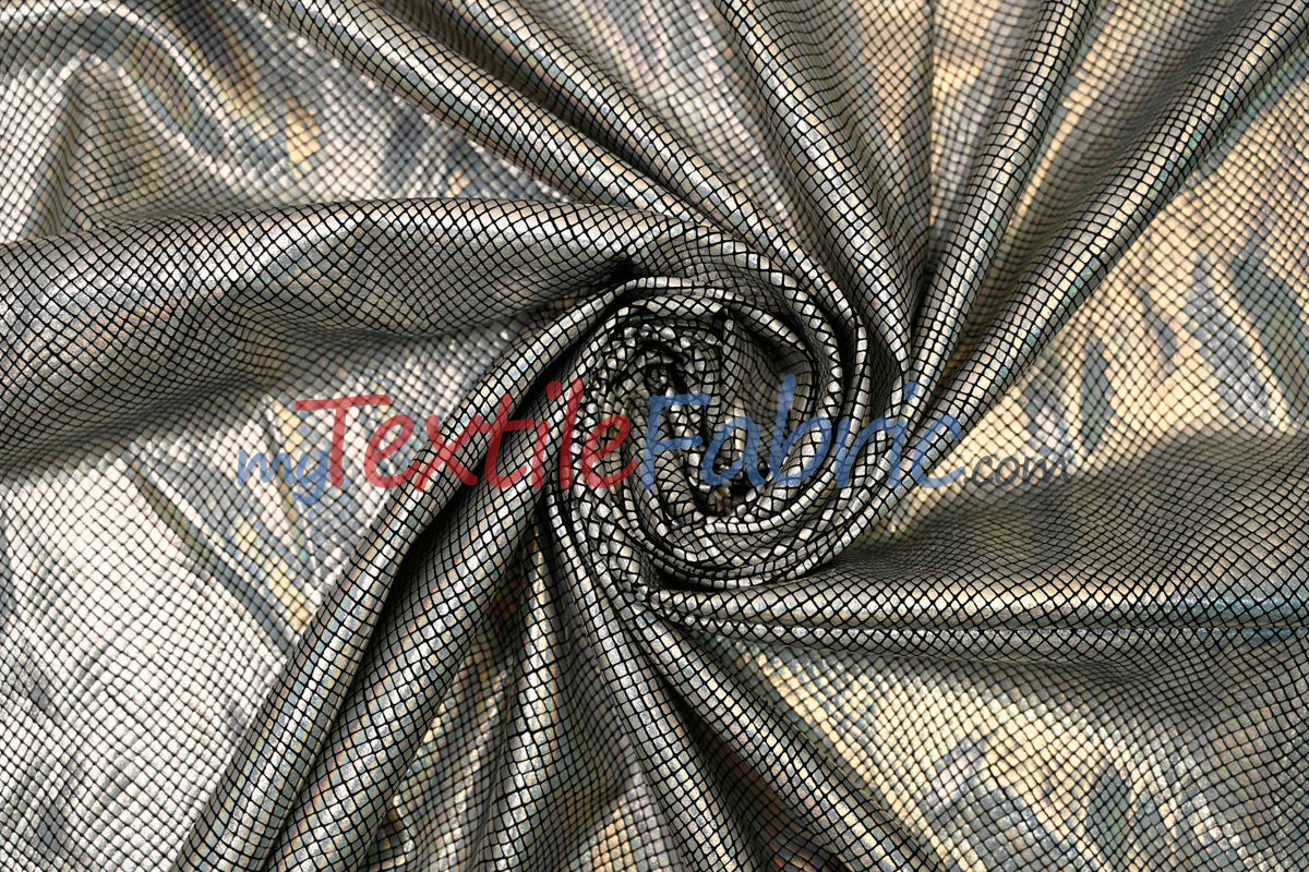 Metallic Snake Hologram Spandex Fabric - Black Silver, Black Turquoise, 58/60" Width (Yards)