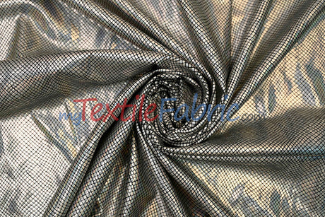 Metallic Snake Hologram Spandex Fabric - Black Silver, Black Turquoise, 58/60" Width (Yards)