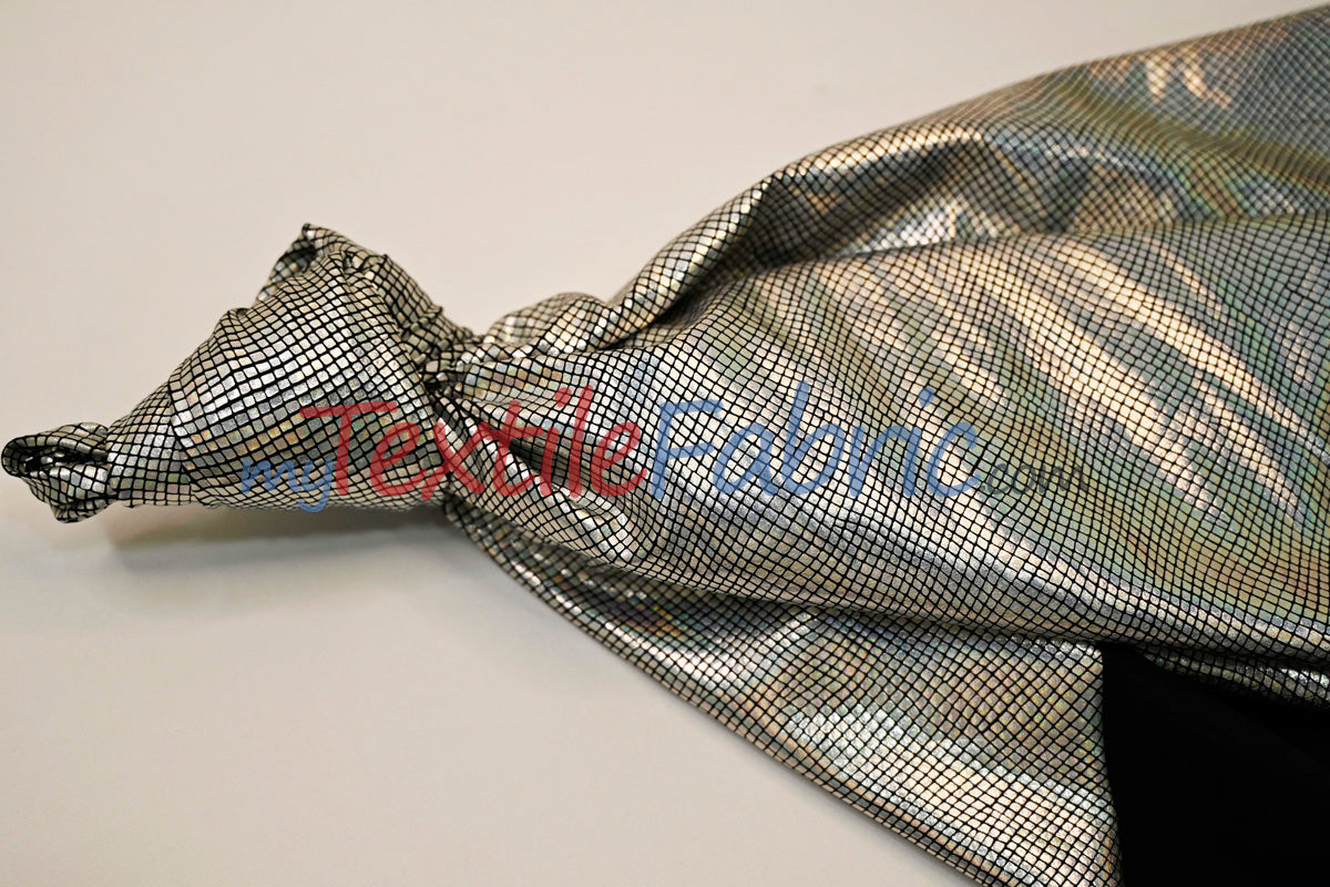 Metallic Snake Hologram Spandex Fabric - Black Silver, Black Turquoise, 58/60" Width (Yards)