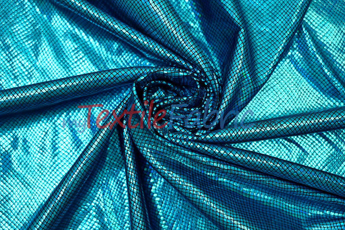 Metallic Snake Hologram Spandex Fabric - Black Silver, Black Turquoise, 58/60" Width (Yards)