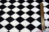 Harlequin Lamour Satin Polyester Fabric - Black White Harlequin Diamond Rhombus Print, 58/60" Width (Yards)