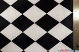Harlequin Lamour Satin Polyester Fabric - Black White Harlequin Diamond Rhombus Print, 58/60" Width (Yards)