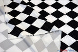 Harlequin Lamour Satin Polyester Fabric - Black White Harlequin Diamond Rhombus Print, 58/60" Width (Yards)