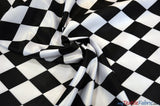 Harlequin Lamour Satin Polyester Fabric - Black White Harlequin Diamond Rhombus Print, 58/60" Width (Yards)