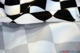 Harlequin Lamour Satin Polyester Fabric - Black White Harlequin Diamond Rhombus Print, 58/60" Width (Yards)