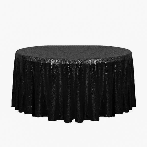 132″ Black Glitz Sequin Round Tablecloth
