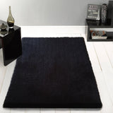 Black Solid Shag Area Rug/Carpet Polyester Fabric - Plush Fluffy Shine, Thick And Thin Yarns Design, 7'6" X 10'3" (1 Unit)