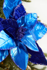 22” x 12” Royal Blue Velvet Poinsettia Stem
