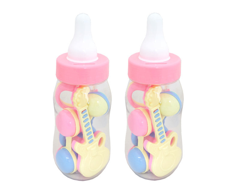 11" Pink Baby Shower Baby Bottle Bank with Rattle Decor - 1 Baby Bottle Bank
