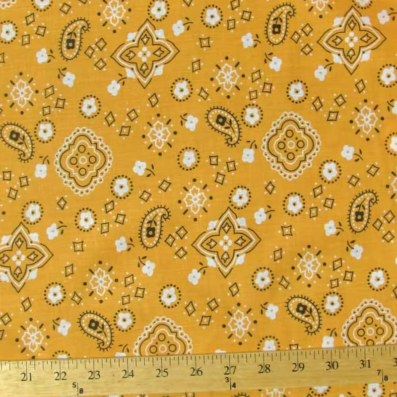 Poly Cotton Printed Paisley Bandana Fabric Orange