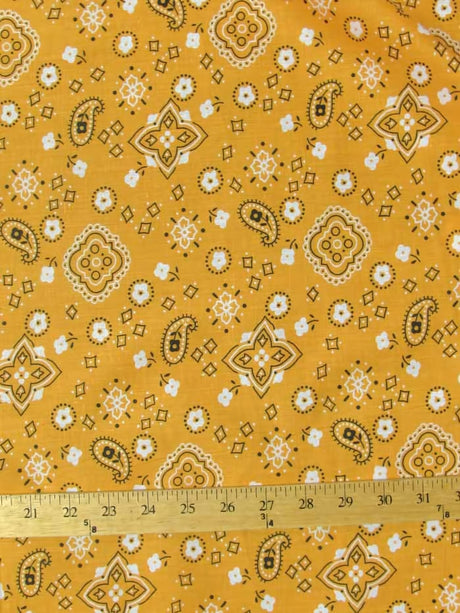 Poly Cotton Printed Paisley Bandana Fabric Orange