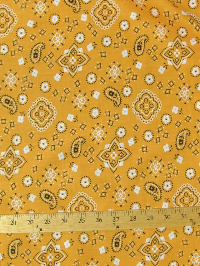 Poly Cotton Printed Paisley Bandana Fabric Orange