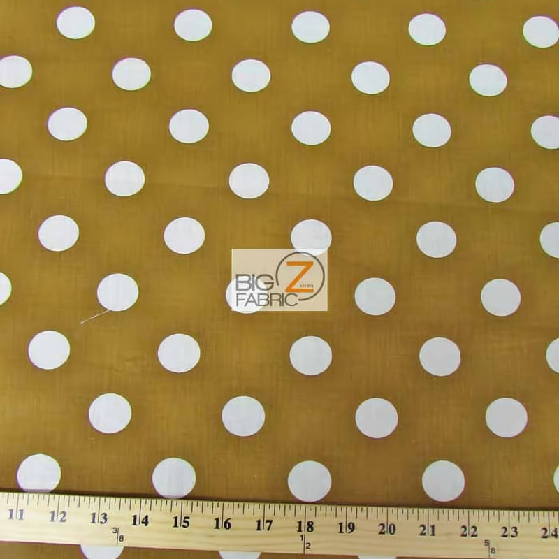 Poly Cotton Printed Fabric Big Polka Dots Brown White Dots Sold By The Yard