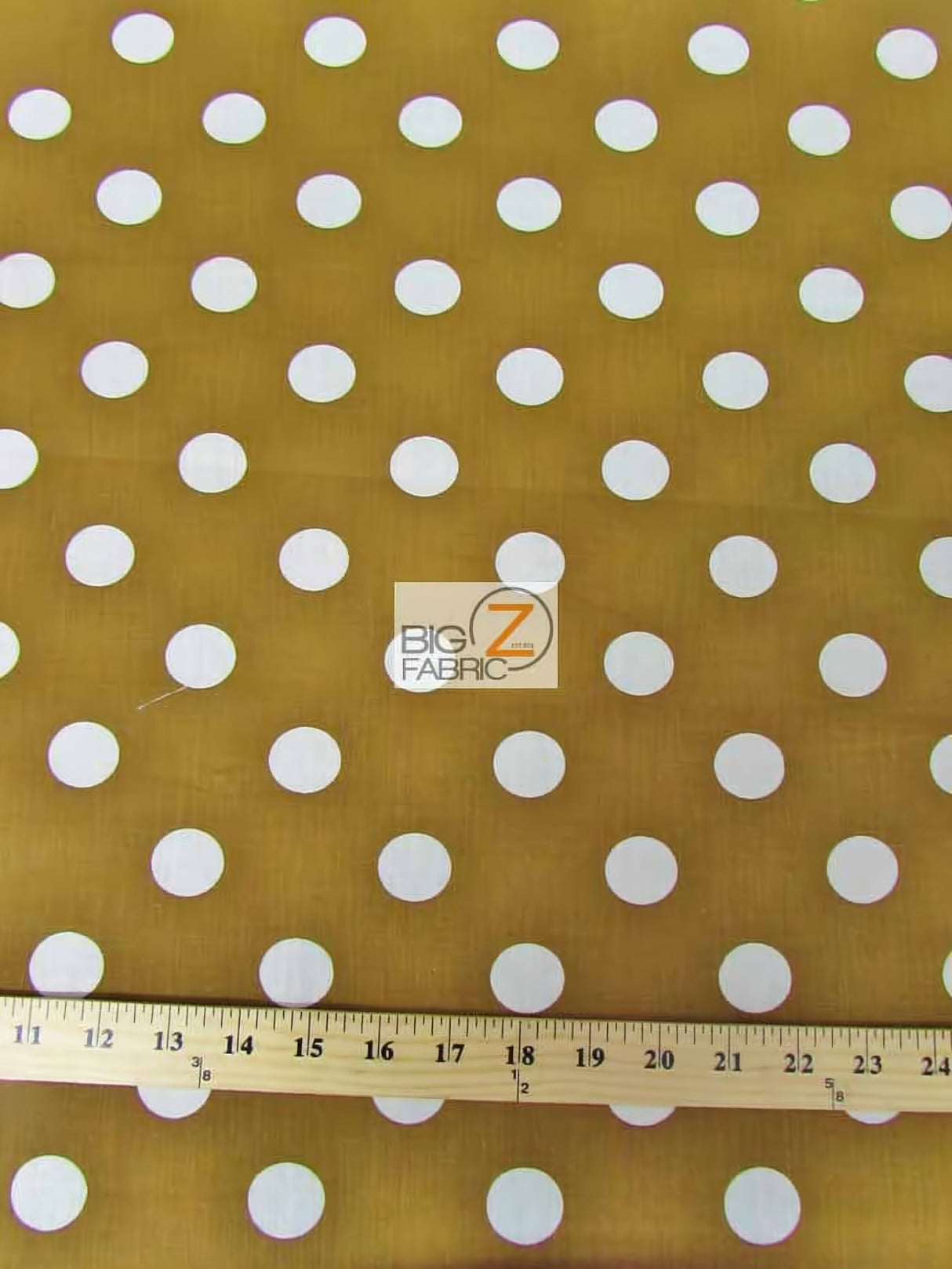 Poly Cotton Printed Fabric Big Polka Dots Brown White Dots Sold By The Yard