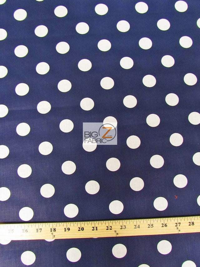 Poly Cotton Printed Fabric Big Polka Dots Navy/White Sold By The Yard