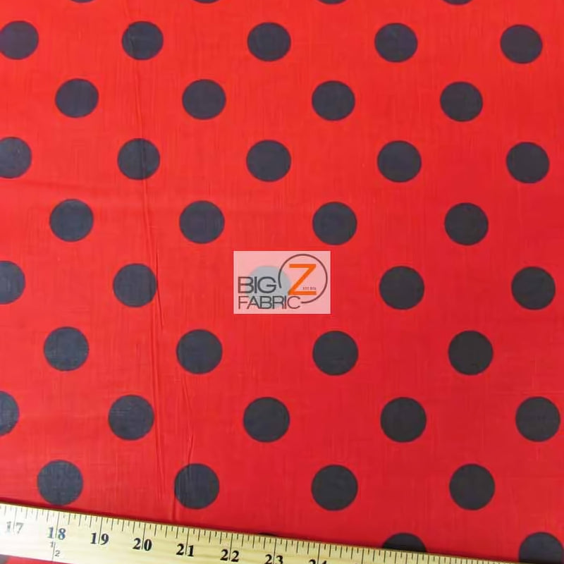 Poly Cotton Printed Fabric Big Polka Dots Red Black