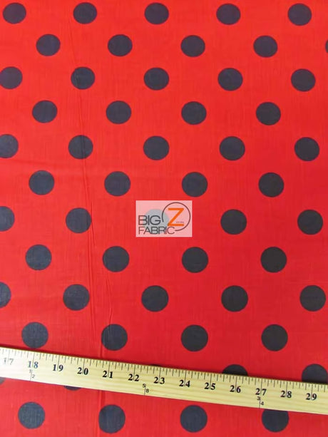 Poly Cotton Printed Fabric Big Polka Dots Red Black