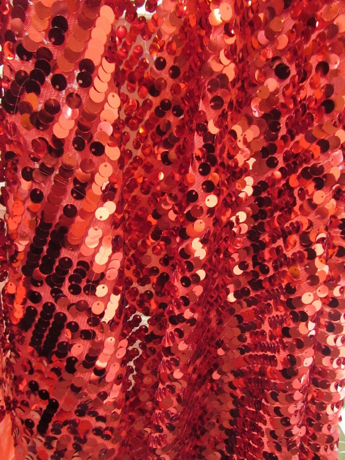 Big Rain Drop 3/8" Sequin Mesh Fabric Red