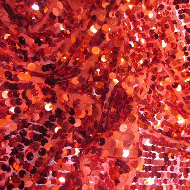 Big Rain Drop 3/8" Sequin Mesh Fabric Red
