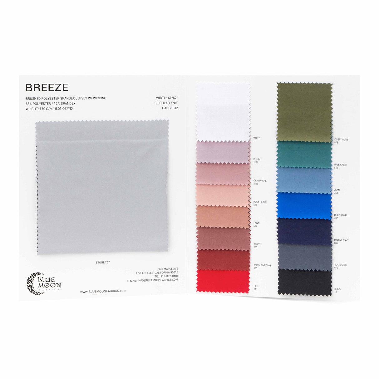 Spandex Jersey Wicking Color Card