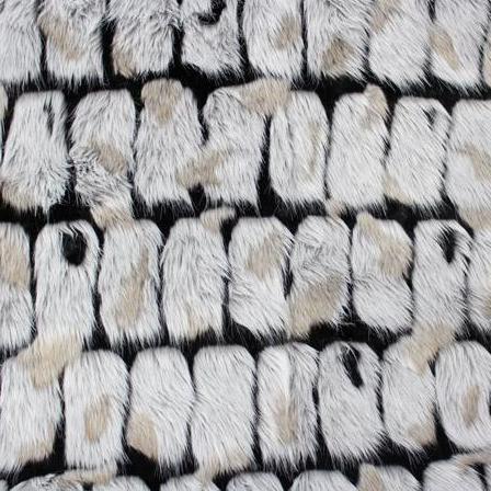 Black Gray Bricks Faux Fur Long Pile Fabric,