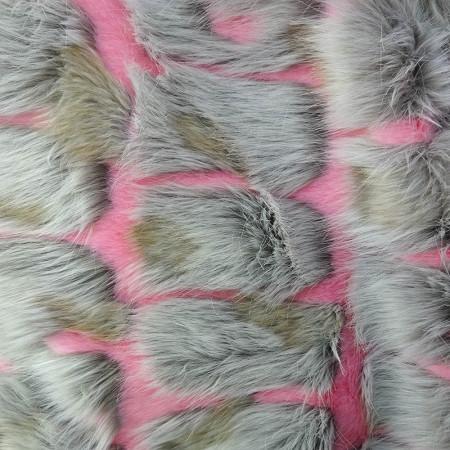 Pink Gray Bricks Faux Fur Long Pile Fabric,