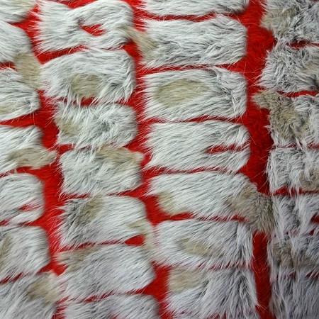 Red Gray Bricks Faux Fur Long Pile Fabric,