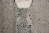E15170 Polyester Lace Fabric - White Beaded Bridal Embroidery, 50/51" Width (3 Vertical Panels Approx 32-35")