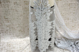 E15170 Polyester Lace Fabric - White Beaded Bridal Embroidery, 50/51" Width (3 Vertical Panels Approx 32-35")
