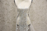 E15170 Polyester Lace Fabric - White Beaded Bridal Embroidery, 50/51" Width (3 Vertical Panels Approx 32-35")