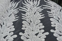E15170 Polyester Lace Fabric - White Beaded Bridal Embroidery, 50/51" Width (3 Vertical Panels Approx 32-35")