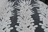 E15170 Polyester Lace Fabric - White Beaded Bridal Embroidery, 50/51" Width (3 Vertical Panels Approx 32-35")