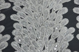 E15170 Polyester Lace Fabric - White Beaded Bridal Embroidery, 50/51" Width (3 Vertical Panels Approx 32-35")