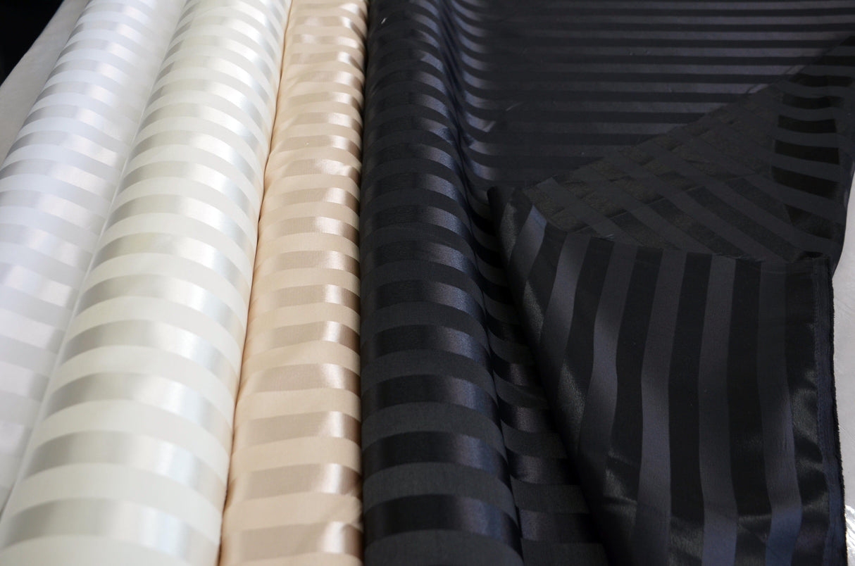 Bridal Satin Stripe Brocade Polyester Fabric - Tone On Tone Stripe, 58/60" Width, 4 Colors Available (1 Yard)