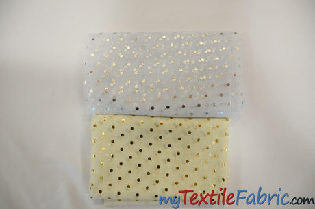 Bridal Tulle With Metallic Polka Dot Polyester Fabric - White And Ivory, Sheer, 58/60" Width (Yards)