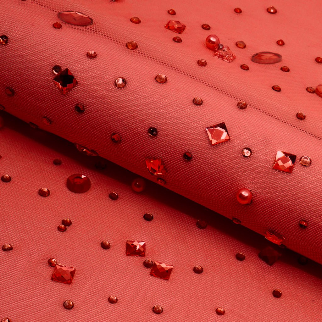 Rhinestone Stretch Mesh Fabric