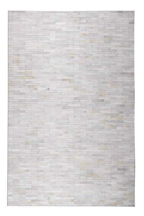 Natural Leather Patchwork Modern Brick Cowhide Area Rug/ Carpet - 100% Real Cowhide Fabric, Brick Patchwork, Beige, Gray, White, 5' X 7', 8' X 10' (1 Rug)