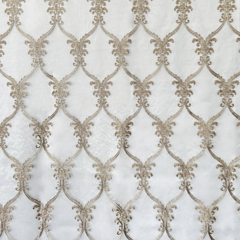 Broadway Fabric - Metallic Damask Sheer Fabric, Brass, 110" Width (1 Yard)