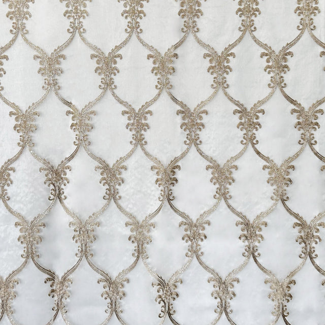 Broadway Fabric - Metallic Damask Sheer Fabric, Brass, 110" Width (1 Yard)