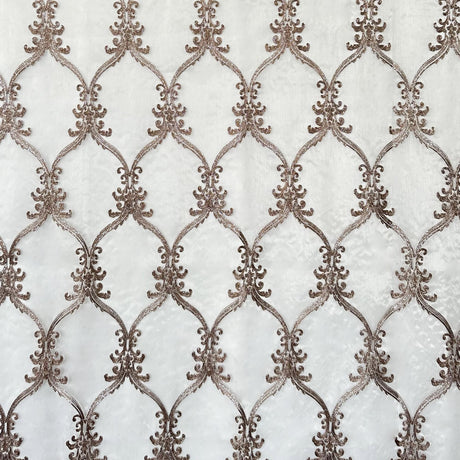Broadway Fabric - Metallic Damask Sheer Fabric, Brass, 110" Width (1 Yard)