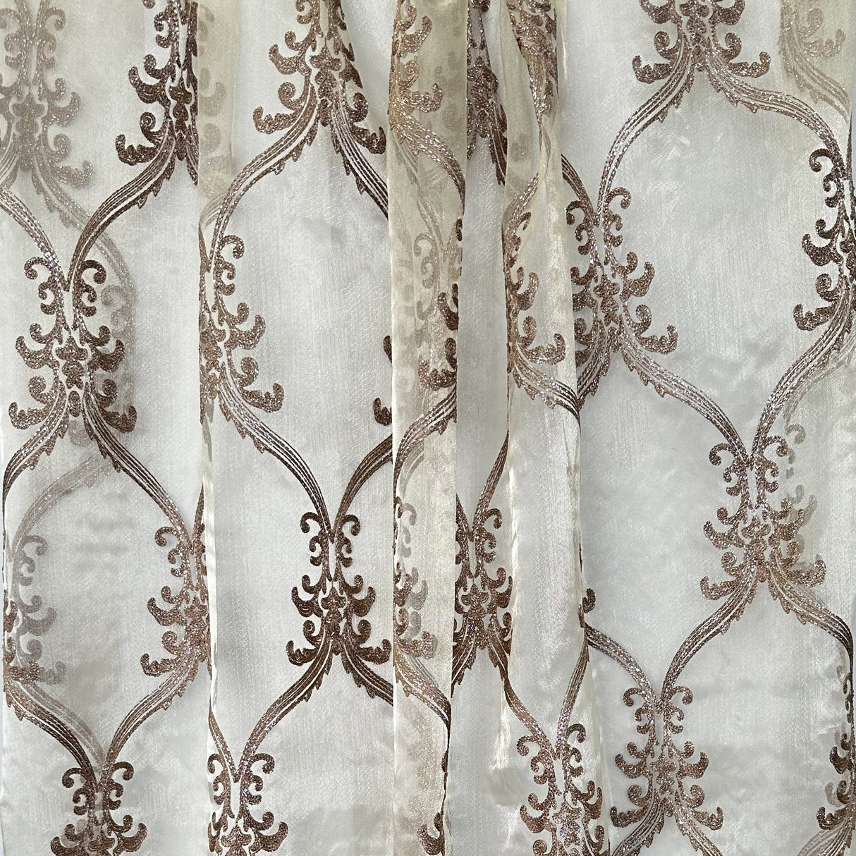Broadway Fabric - Metallic Damask Sheer Fabric, Brass, 110" Width (1 Yard)