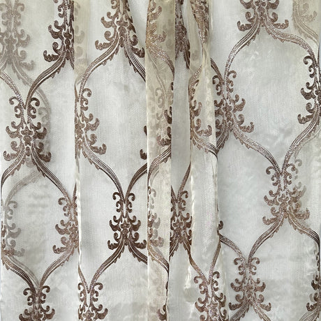 Broadway Fabric - Metallic Damask Sheer Fabric, Brass, 110" Width (1 Yard)