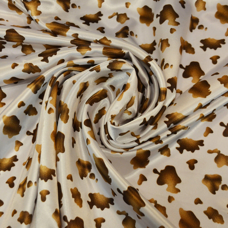 Small Brown Calf Charmeuse Satin Fabric - Brown Calf Print, 58/60" Width (1 Yard)