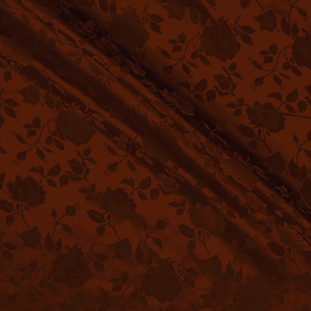 Brown Satin Jacquard Roses Fabric