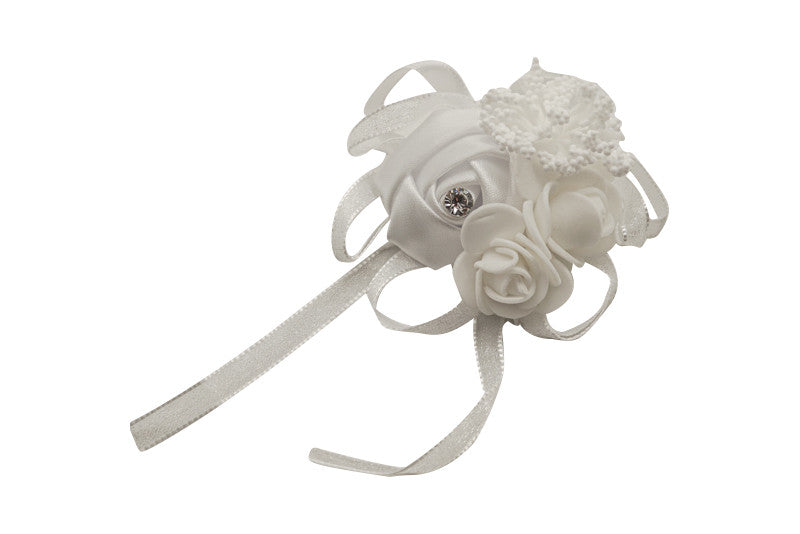 2 3/4" White Satin Rose Flower Pin Boutonniere - Pack of 12 Pin Corsages