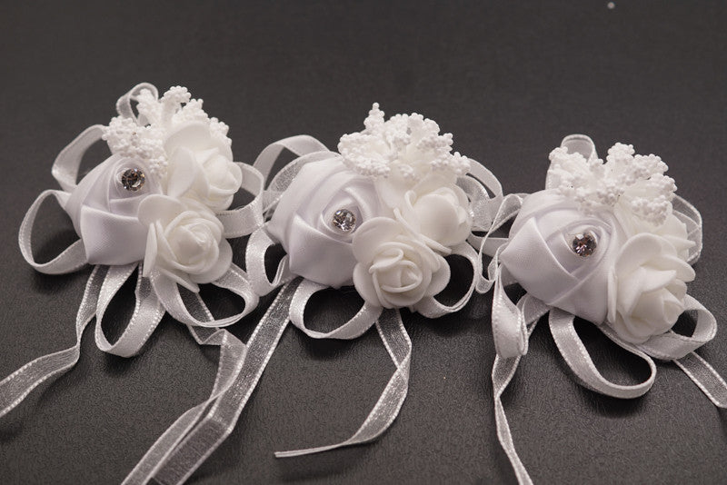 2 3/4" White Satin Rose Flower Pin Boutonniere - Pack of 12 Pin Corsages